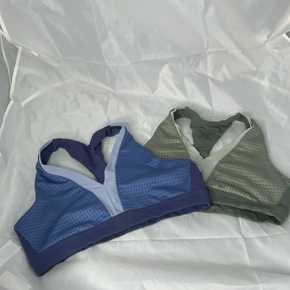 AERIE Bundle of Two Sports Bras Steel Blue Olive Green Stretch M As Is - Picture 12 of 12